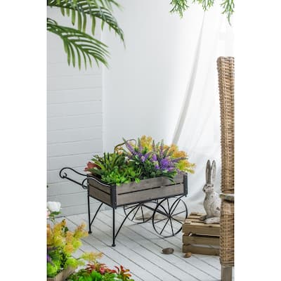 24.4x12.6x15.4" Rustic Black Trolley Cart Plant Stand, Planter
