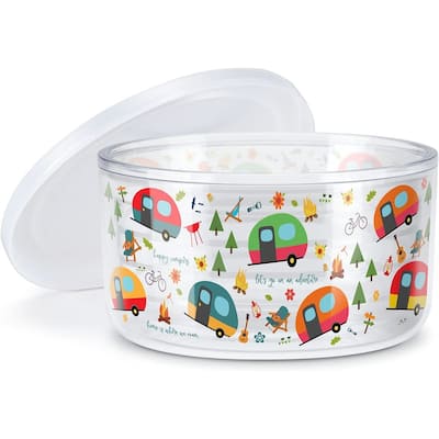 Happy Campers Double Wall Insulated Unbreakable Plastic Bowl with Lid Holds 22 Fluid Ounces Microwave Safe Dishwasher Safe
