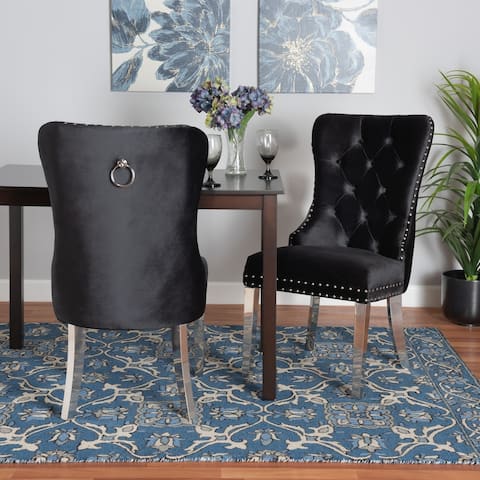 Honora Contemporary Glam and Luxe Velvet Fabric and Silver Metal 2-Piece Dining Chair Set