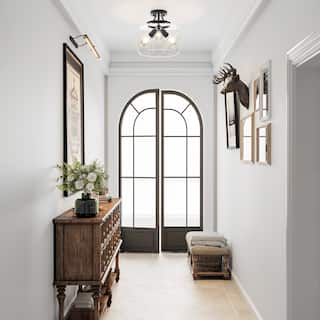 CO-Z 3-Light Matte Black Clear Glass Semi Flush Mount Ceiling Light