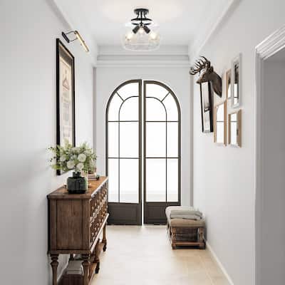 CO-Z 3-Light Matte Black Clear Glass Semi Flush Mount Ceiling Light