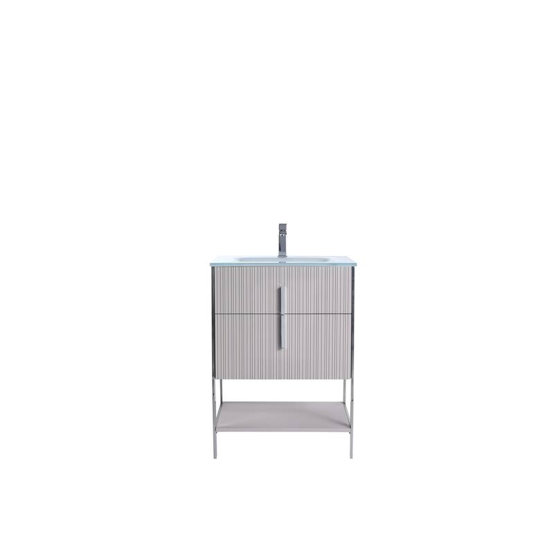 Fine Fixtures Serenity Modern Bathroom Vanity with White Glass Top