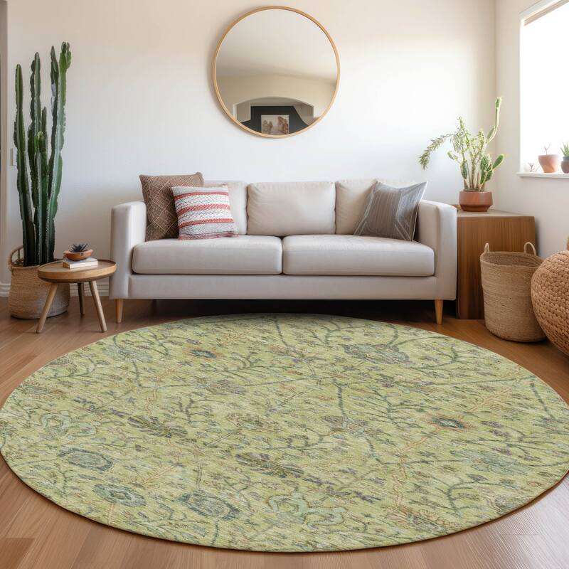 Machine Washable Indoor/ Outdoor Traditional Kashan Chantille Rug - Mint - 8' x 8'