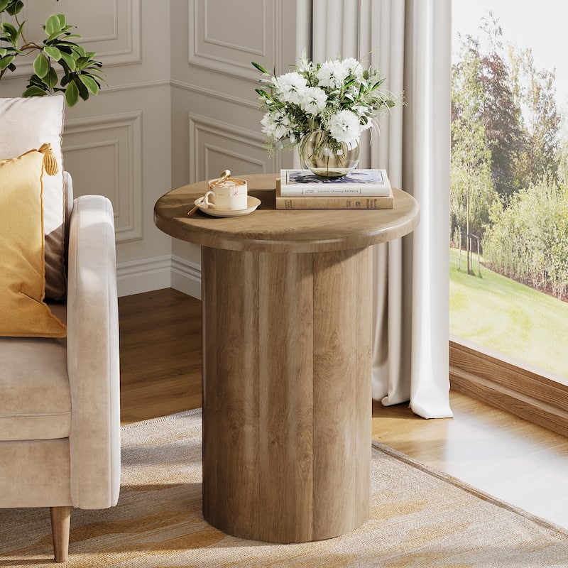 Farmhouse Round Side Table for Living Room - Brown