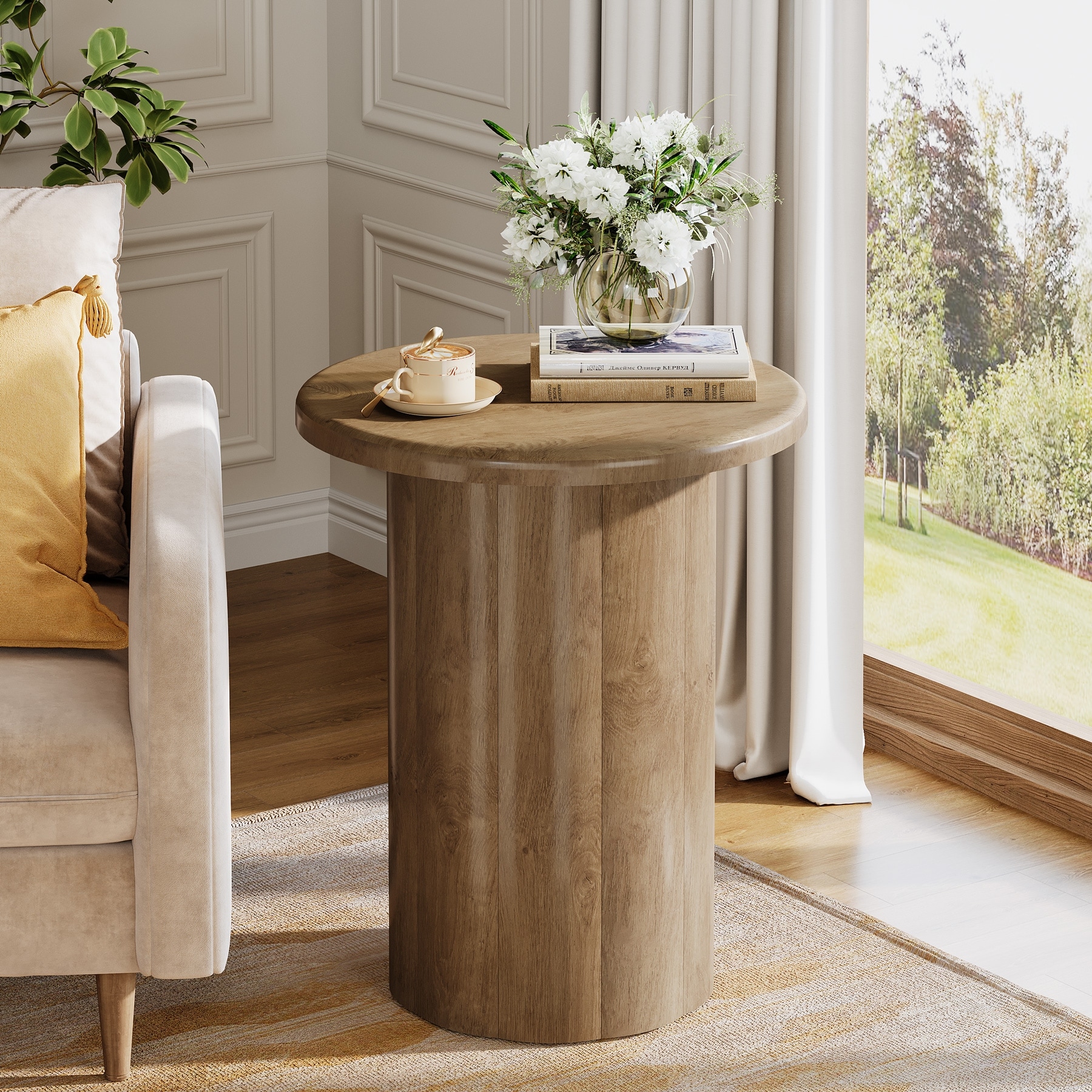Farmhouse Round Side Table for Living Room