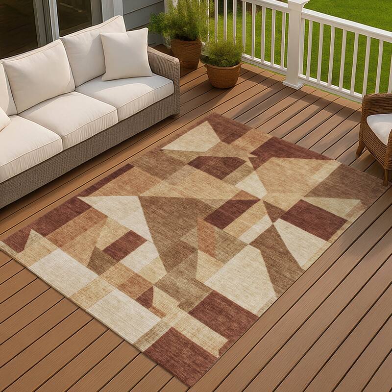 Machine Washable Indoor/ Outdoor Modern Geo Chantille Rug - Paprika - 9' x 12'