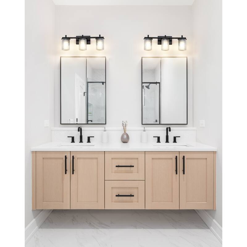 Grayson by Z-Lite 3 Light Vanity in Matte Black with Clear + Etched Opal Glass Shade - Matte Black