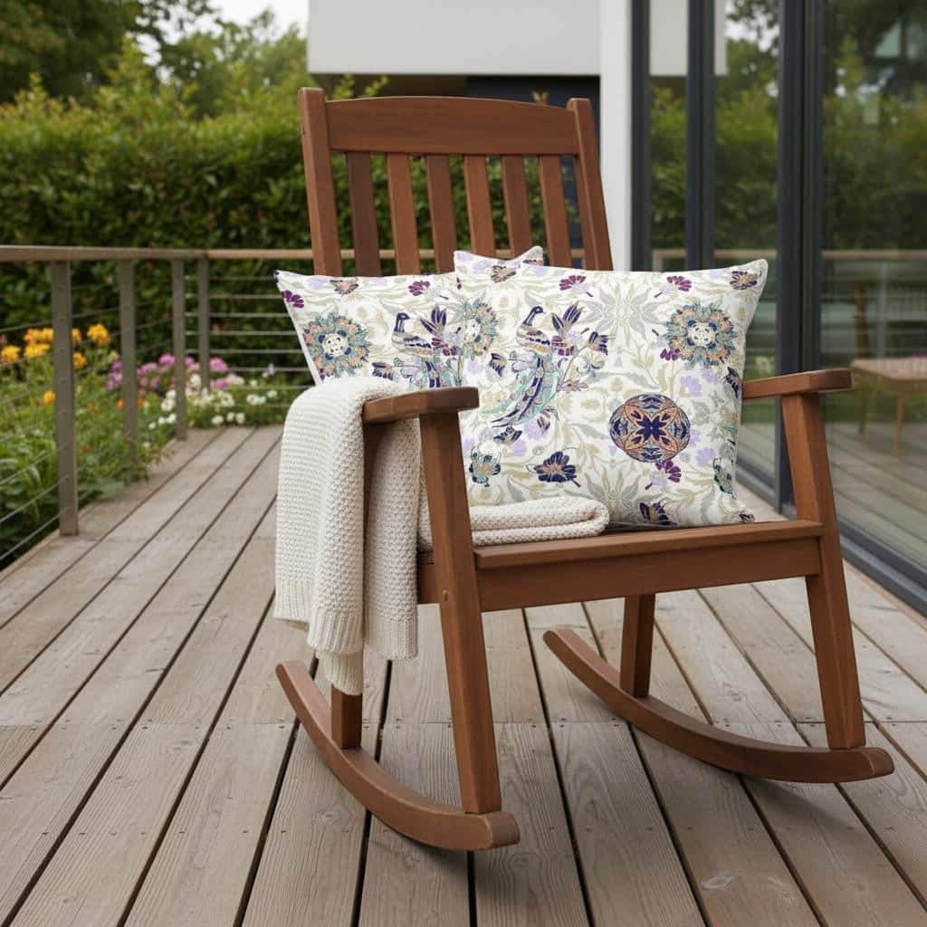 HomeRoots Set of Two 16" X 16" Purple and White Peacock Blown Seam Eclectic Indoor Outdoor Throw Pillow