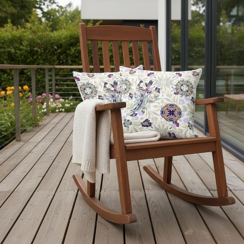 HomeRoots Set of Two 16" X 16" Purple and White Peacock Blown Seam Eclectic Indoor Outdoor Throw Pillow - Purple/White - 16.00' X '16.00' X '5.00