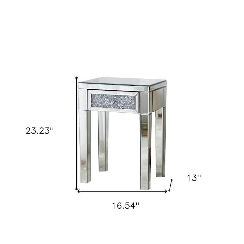 HomeRoots 23" Silver Glass Mirrored End Table With Drawer