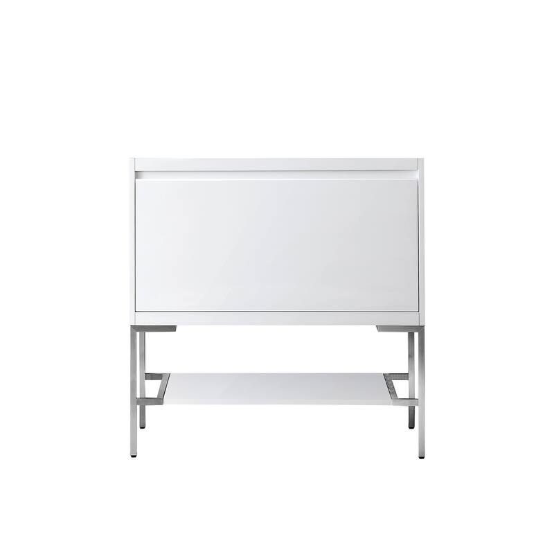 James Martin Vanities Mantova 35.4" Single Vanity Cabinet, Glossy White - Brushed Nickel Base, No Top