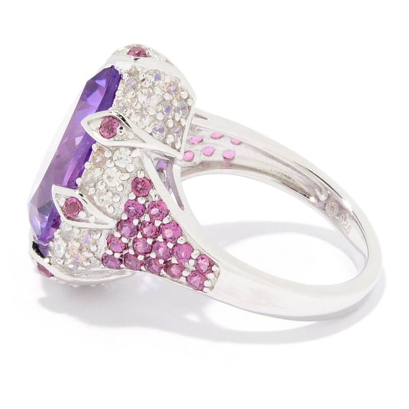 Sterling Silver Pear Cut Pink Amethyst & White Zircon Ring