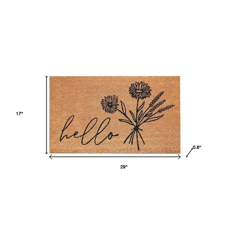 HomeRoots 17" X 29" Brown And Black Floral Hello Outdoor Coir Door Mat - 17.00' X '29.00