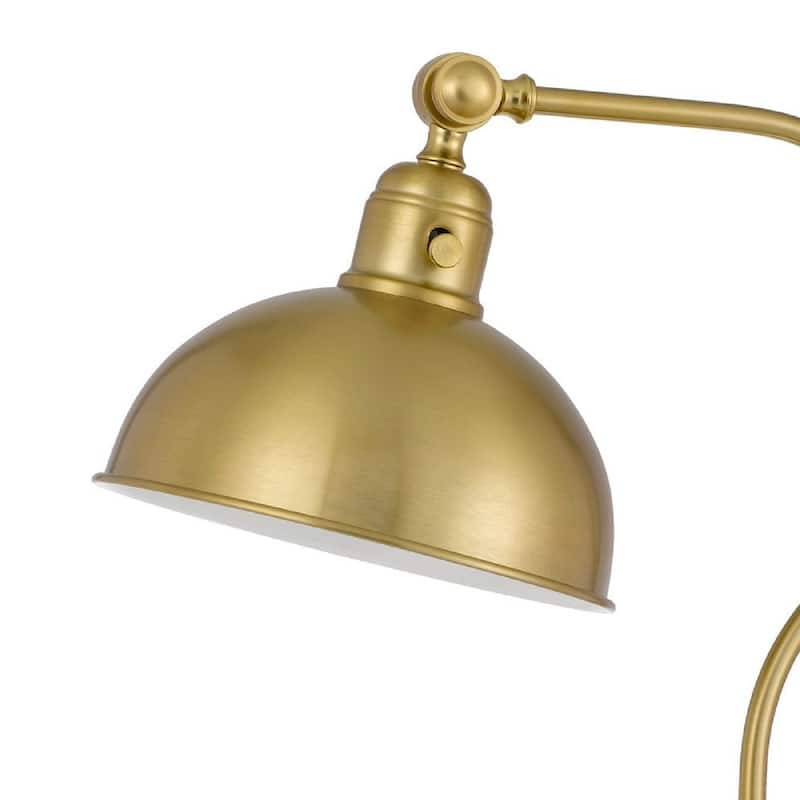 25 Inch Metal Curved Desk Lamp, Adjustable Dome Shade, Brass - 25 inch