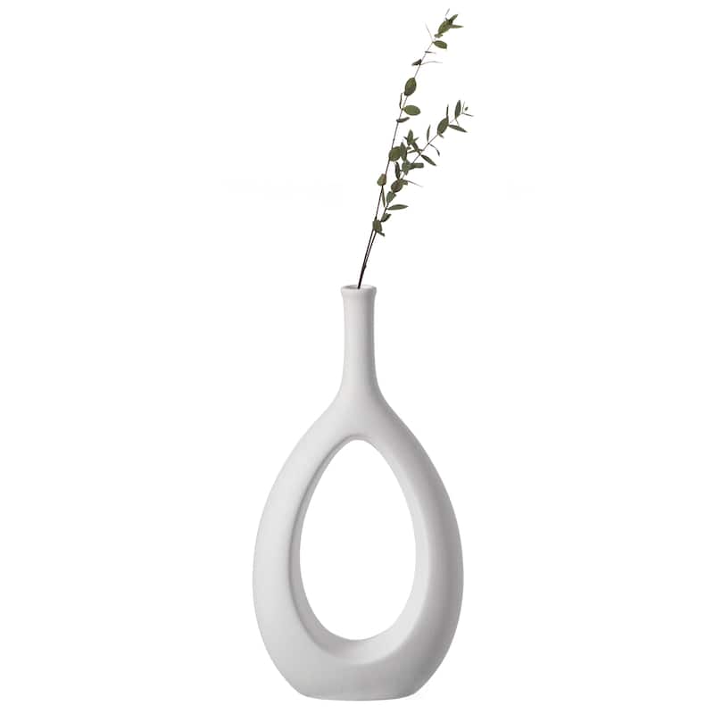Contemporary White Ceramic Unique Shaped Flower Table Vase Centerpiece - Large