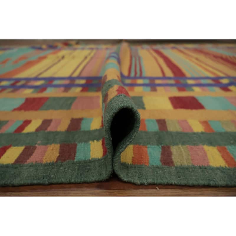 Hand Woven Oriental 100% Wool Carpet Southwestern Modern Multi-Colored Kilim Area Rug - 9' 10'' X 7' 0''