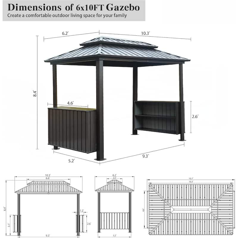 6x10FT Hardtop Grill Gazebo