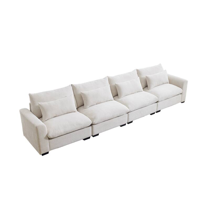 GDFStudio - Finnegan 4‑Seater Corduroy Sofa with 4 Waist Pillows