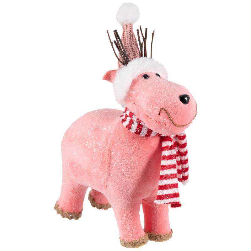 Glittered Reindeer in Winter Hat and Scarf Christmas Figure - 9"