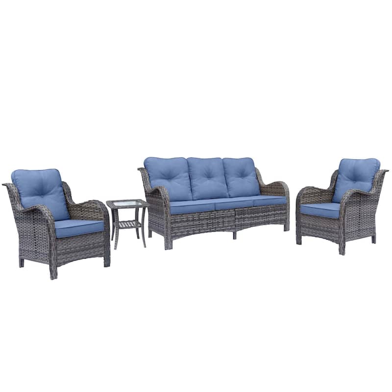 4 Piece Outdoor High Back Wicker Patio Conversation Furniture Sets