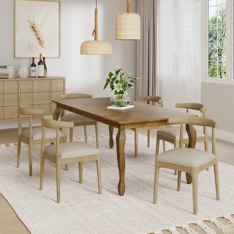 Cortina Fabric and Rubberwood 7 Piece Dining Set by Christopher Knight Home - Linen+Natural
