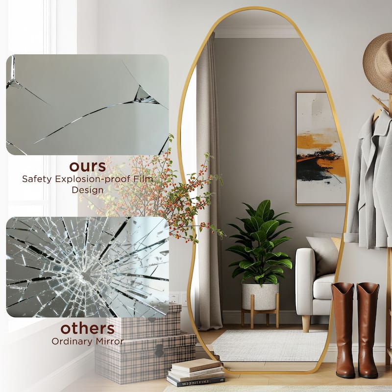 Metal Irregular Full Length Floor Mirror Freestanding Mirror Wall Mounted