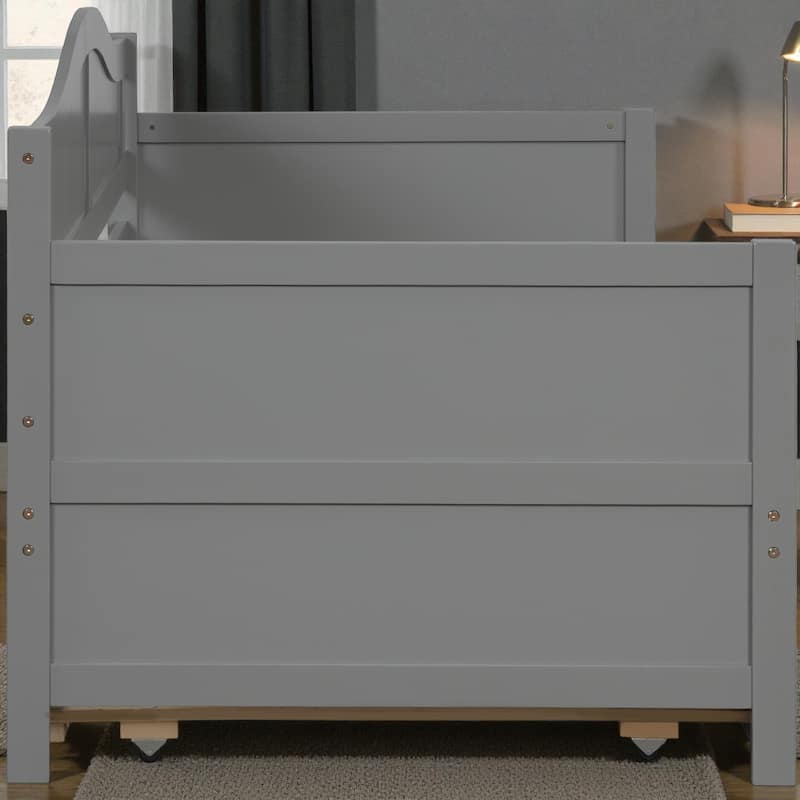 Twin Wooden Daybed with Pull-Out Trundle, Solid Wood Sofa Bed for Bedroom or Living Room, Cottage Style Design