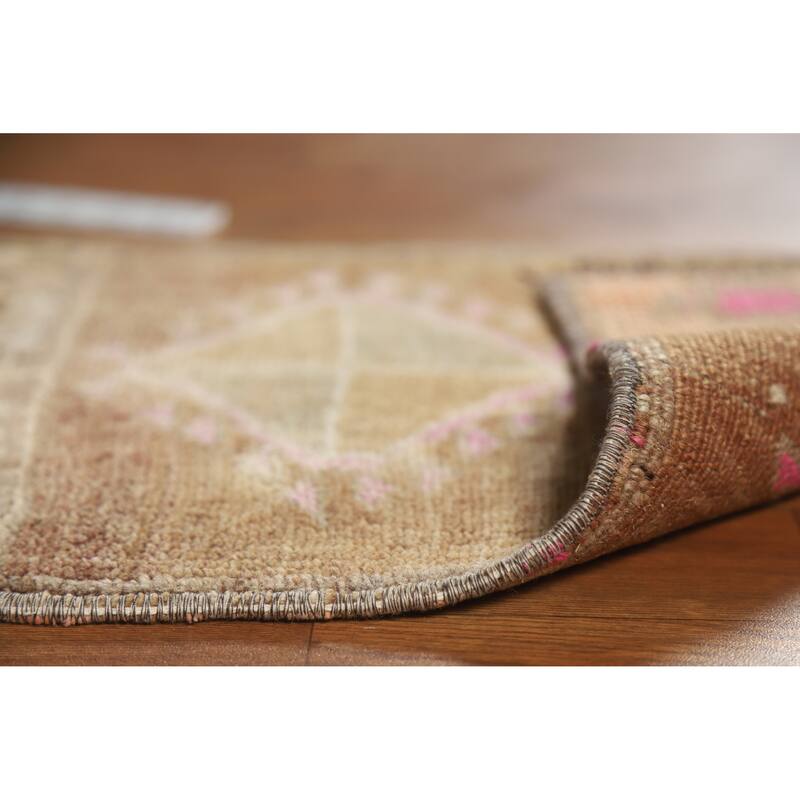 Tribal Brown Anatolian Oriental Foyer Rug Hand-Knotted Wool Carpet - 1'4" x 2'6"