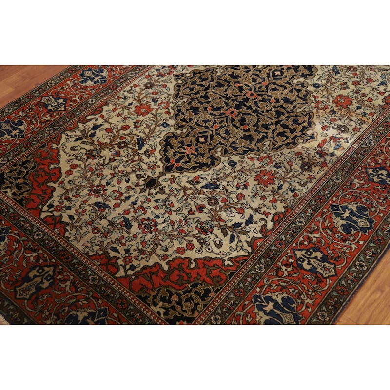 Pre-1900 Antique Vegetable Dye Sarouk Farahan Persian Wool Carpet - 4'5" x 6'10"