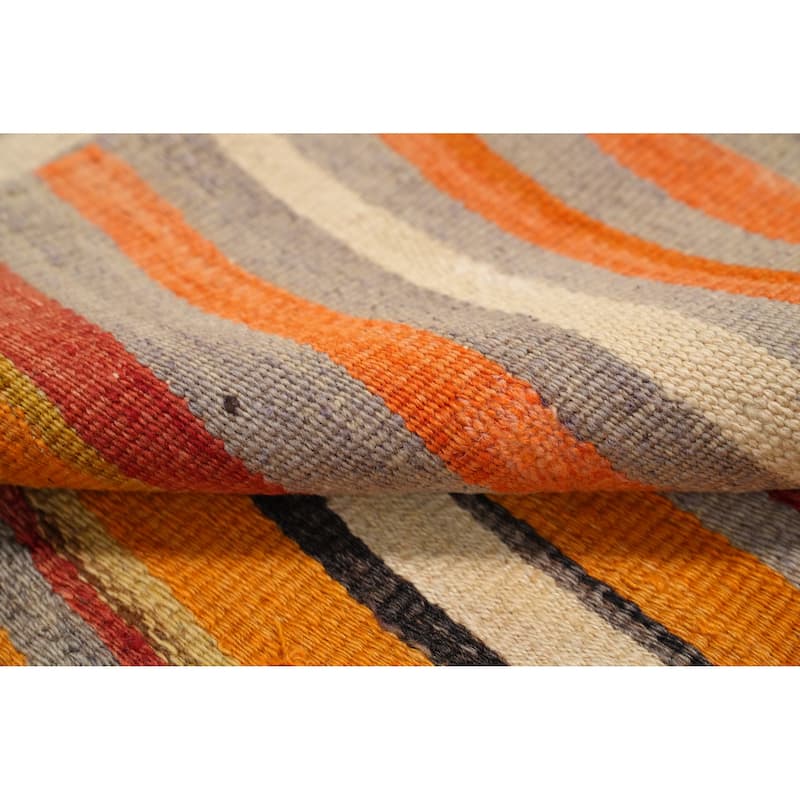 Hand Woven Oriental 100% Wool Carpet Southwestern Geometric Oranges & Rust Kilim Runner Rug - 9' 5'' X 4' 5''