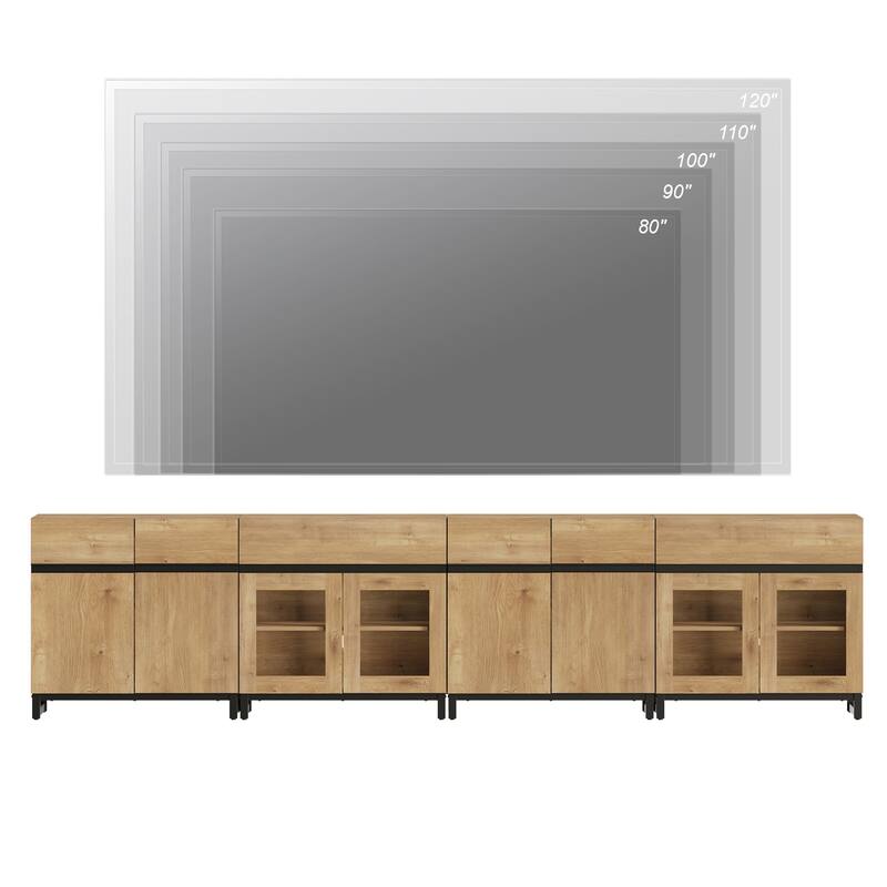 4 in 1 Modern Dresser with Glass Doors & 2 Drawers, featuring an adjustable shelf and metal base for organized storage