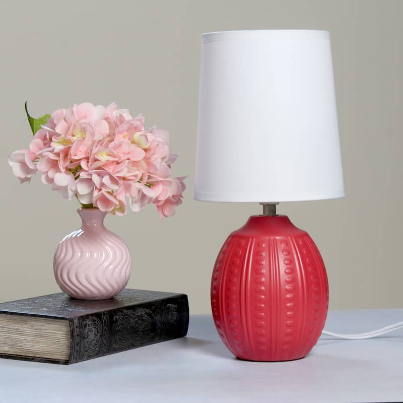 Ceramic Oval Table Lamp with Fabric Shade for Bedroom, Living Room - 6 x 6 x 13 in. (L x W x H)