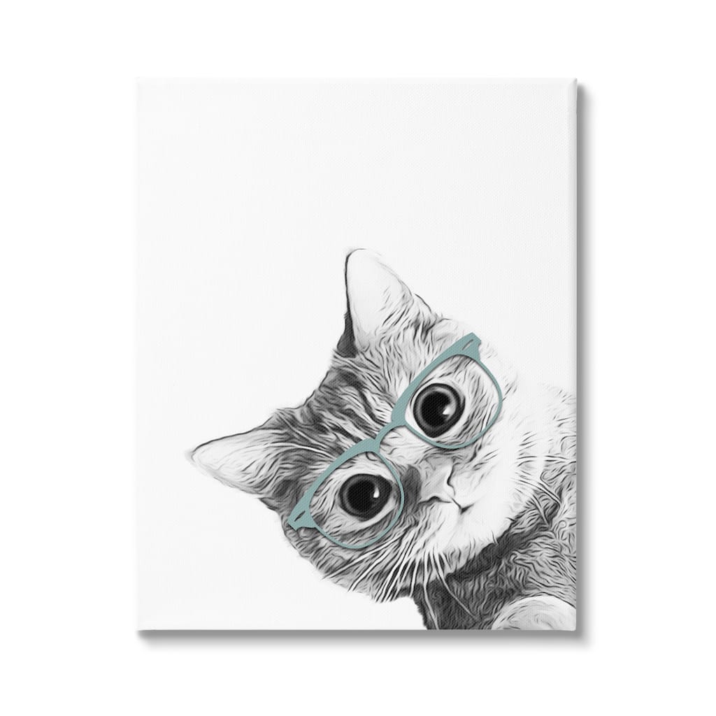 Stupell Monochrome Cat Kitten Peeking Glasses Portrait Canvas Wall Art