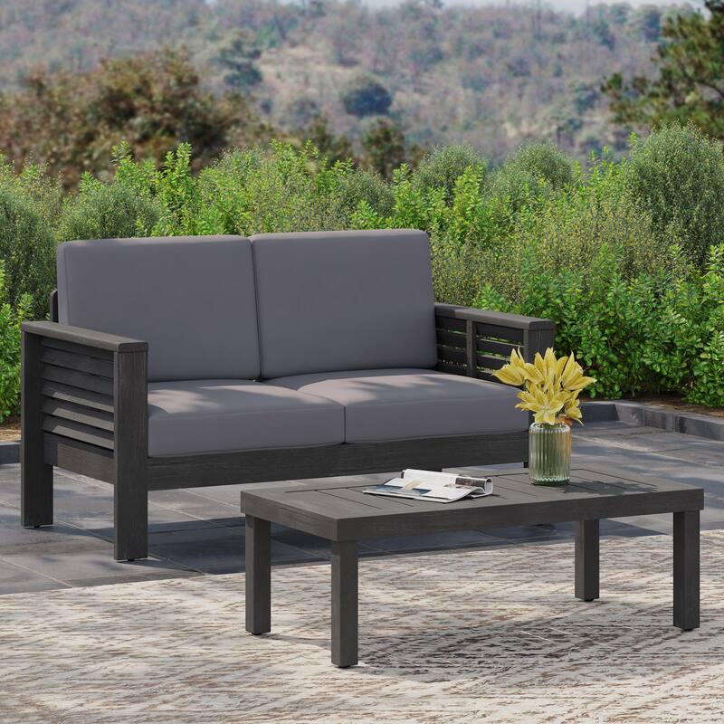 Teak Acacia Wood Loveseat and Coffee Table Set with Cushions