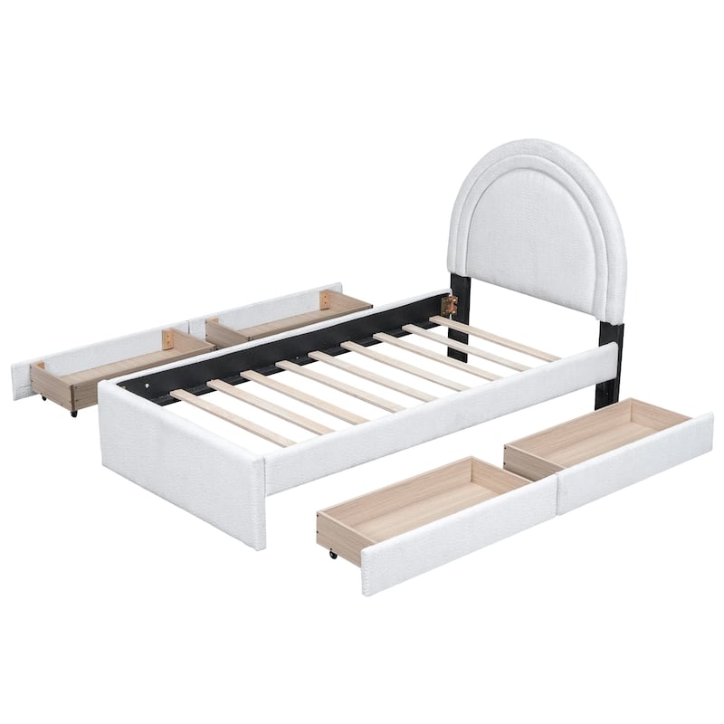 Twin Size Teddy Upholstered Platform Bed with Four Drawers and