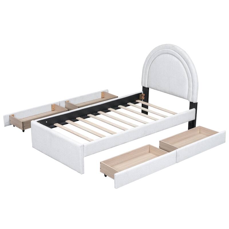 Twin Size Teddy Upholstered Platform Bed with Four Drawers and