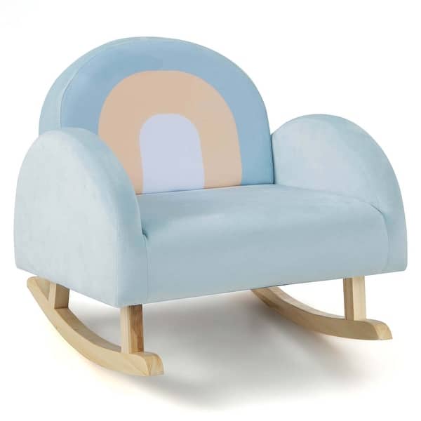 slide 2 of 6, Toddler Rocking Chair Children's Upholstered Velvet Rocker Armchair Blue