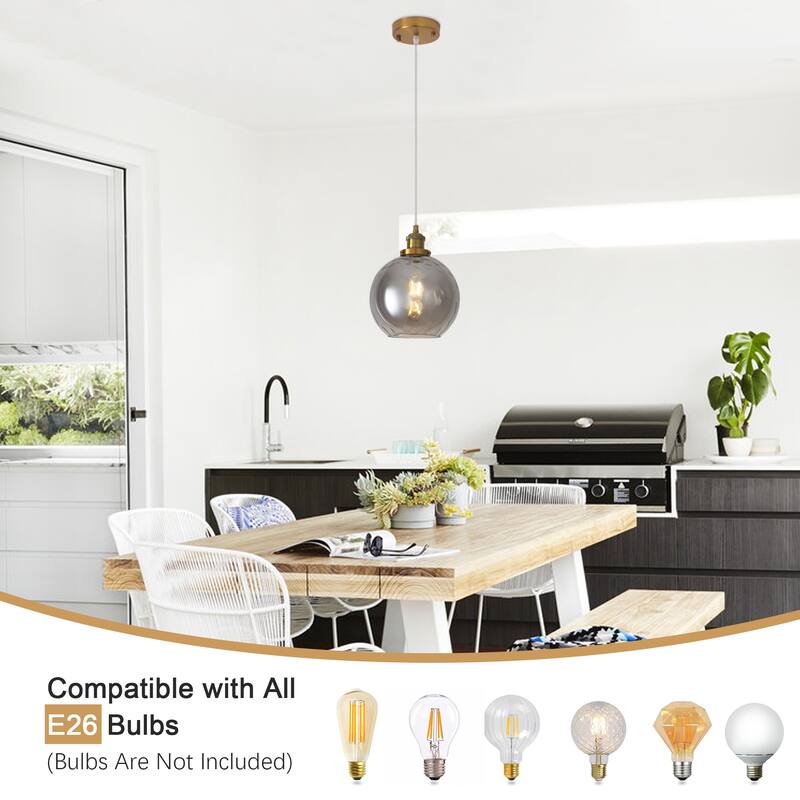 1-Light Glam Modern Metal Hanging Foyer Pendant Light with Glass Shade for Kitchen Island