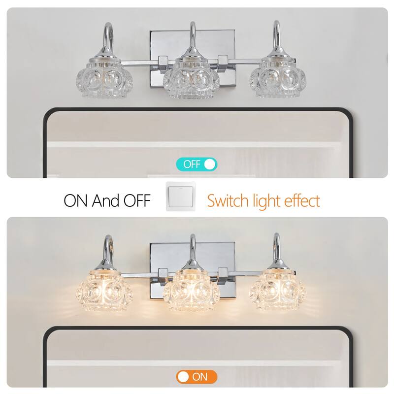 17" Modern Crystal Bathroom Vanity Light, 3-Light Wall Sconce with Clear Glass Shade, Elegant Wall Mount Lighting for Bathroom