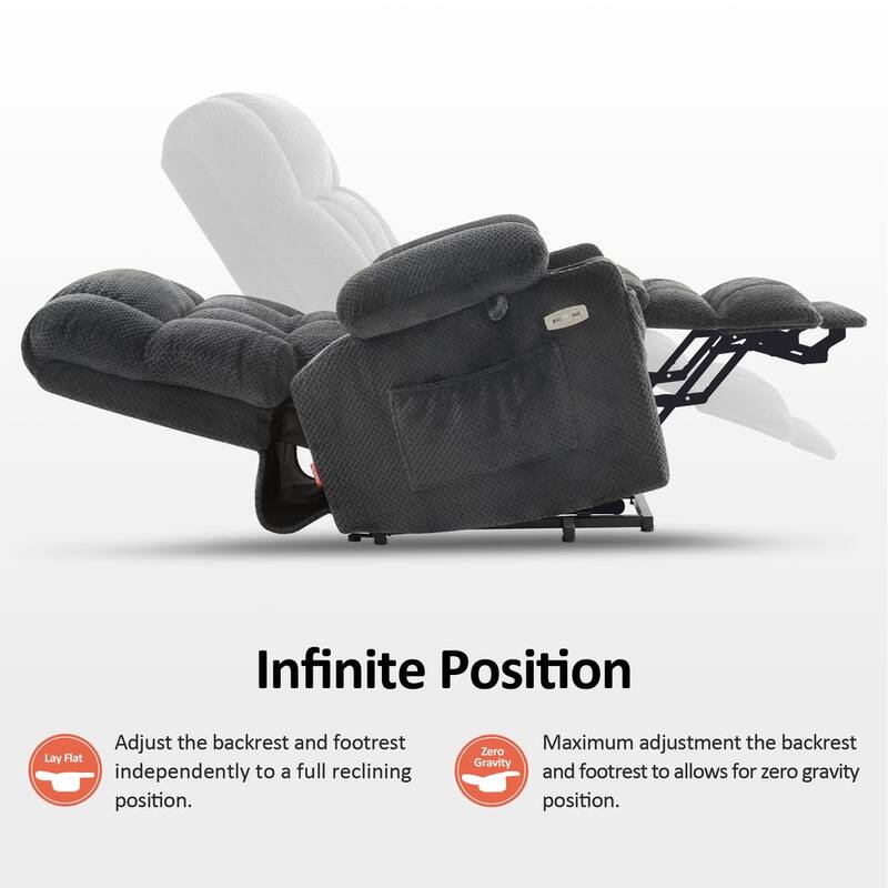 MCombo Large Dual Motor Power Lift Recliner Chair Sofa with Massage and Heat for Tall Elderly People, Fabric 7896