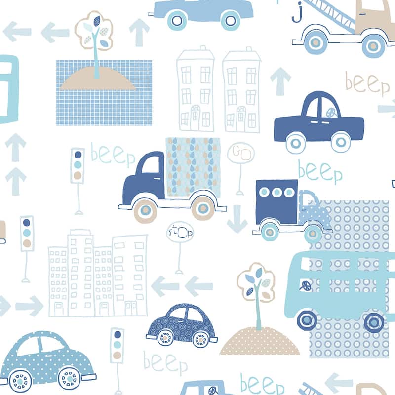 Galerie Wallcoverings Just 4 Kids 2 City Traffic Non-woven Matte Wallpaper Roll - 33 feet x 21 inches - Blue