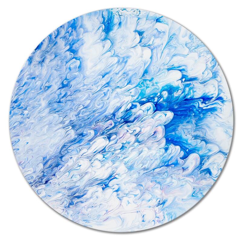 Designart 'Blue And White Liquid Marble Art' Modern Metal Circle Wall Art - 11x11 - Disc of 11 Inch