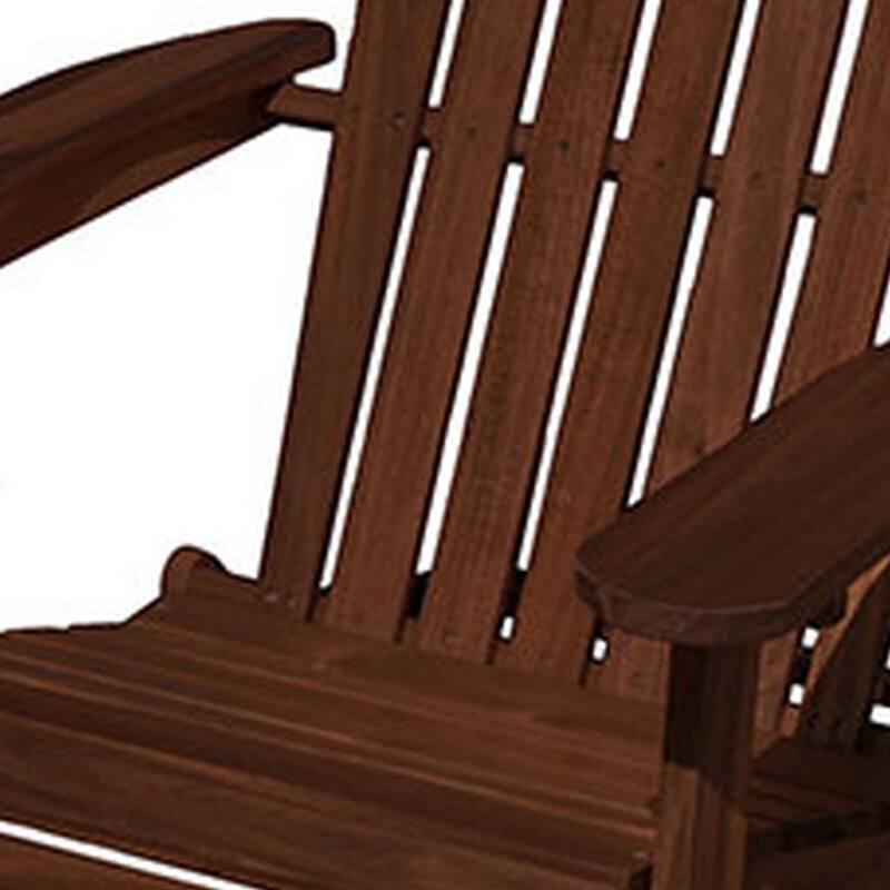 34 Inch Outdoor Adirondack Chair, Dark Brown Wood, Wide Armrests