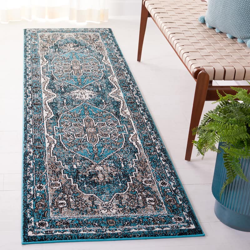SAFAVIEH Vintage Hamadan Freda Rug - 2'3" x 8' Runner - Blue/Ivory