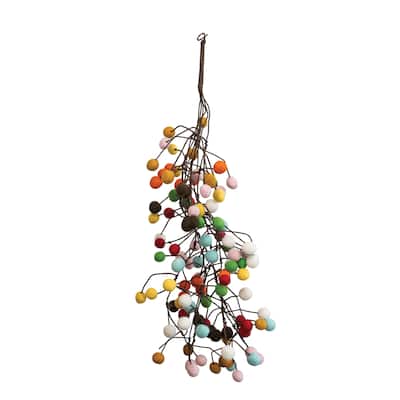 Handmade Wire and Wool Felt Pom Pom Branch - Multi - 15.0"L x 15.0"W x 28.0"H