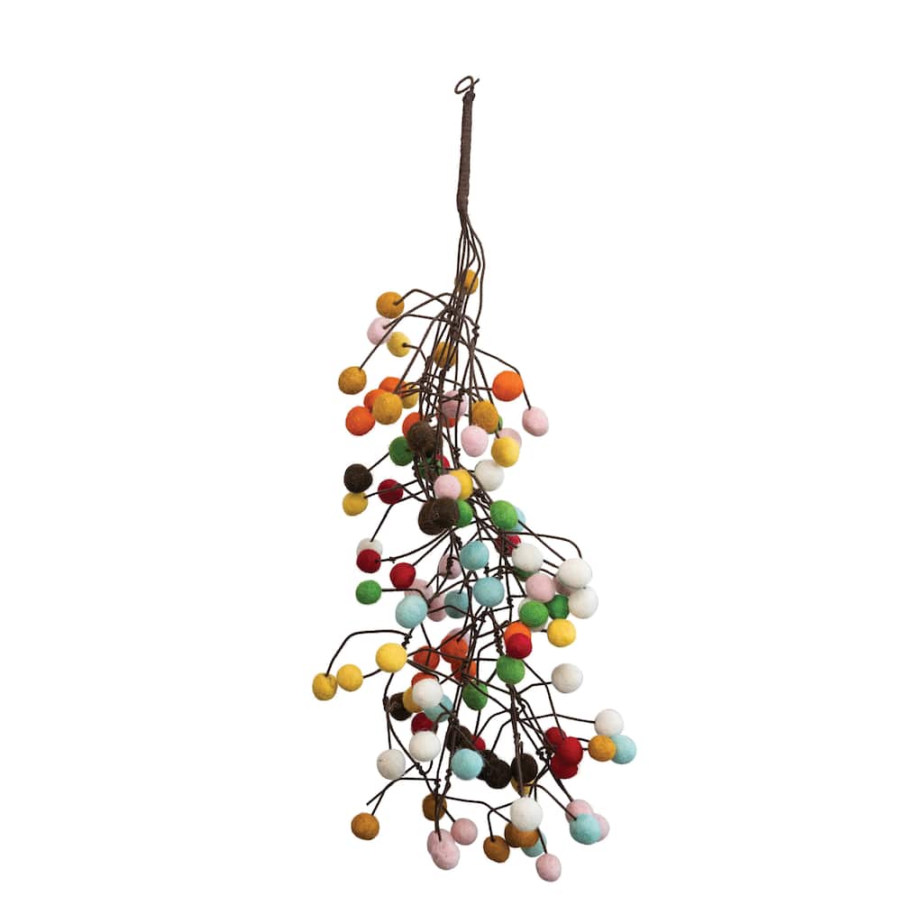 Handmade Wire and Wool Felt Pom Pom Branch - Multi - 15.0"L x 15.0"W x 28.0"H