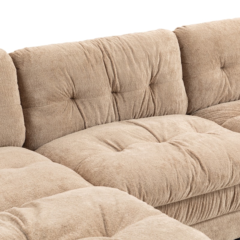 120.87" Chenille L-Shaped Sectional Sofa with Reversible Design, and 3-Seat Sleeper & Ottoman - Dual-Layer Cushion