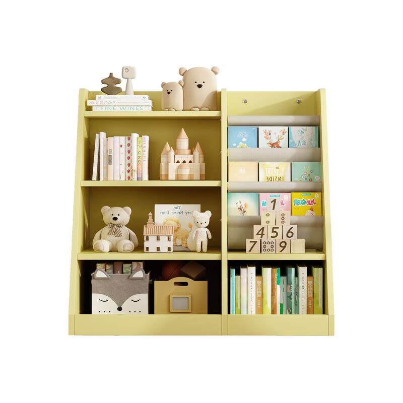 Anmytek Kids Bookcase Large Capacity Trapezoid Bookshelf Eco Friendly Wood Toy Storage Organizer Cabinet