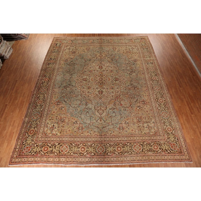 Pre-1900 Antique Tabriz Haj Jalili Persian Rug Handmade Wool Carpet - 14'5" x 17'2"