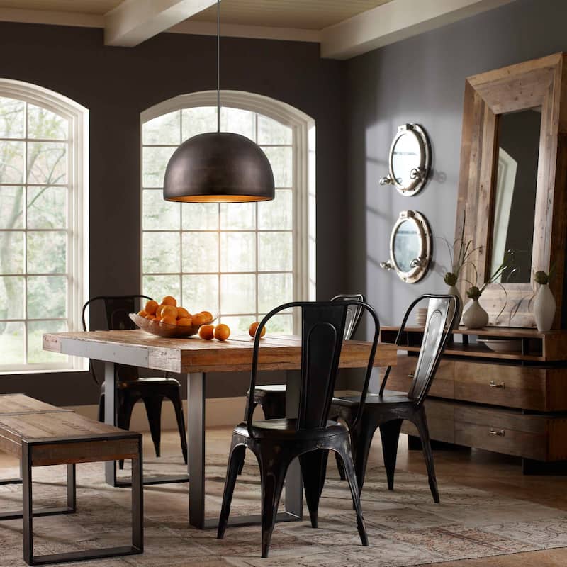 1-Light Vintage Antique Brown Dome Kitchen Island Pendant Light/Dining Room Light - 15.3 in. W x 9.8 in. H